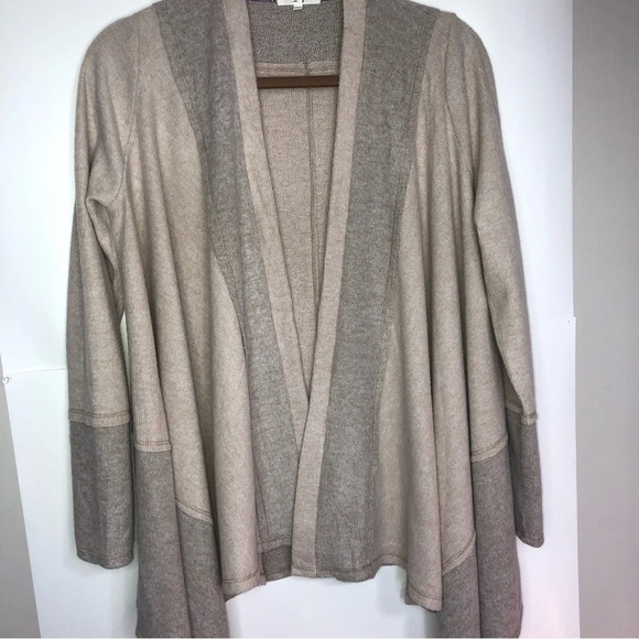 Ivy  Open Front Cardigan Sweater XS Oatmeal Tan Beige Patchwork Soft Waterfall - Picture 5 of 11
